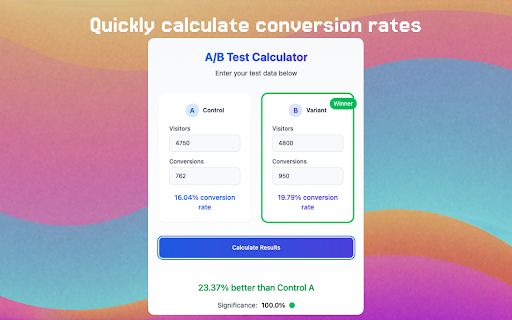 A/B Test Calculator from Chrome web store to be run with OffiDocs Chromium online A/B Test Calculator from Chrome web store to be run with OffiDocs Chromium online