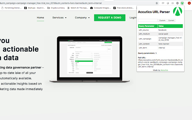 Accutics URL Parser from Chrome web store to be run with OffiDocs Chromium online Accutics URL Parser from Chrome web store to be run with OffiDocs Chromium online