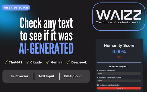 AI Detector WAIZZ from Chrome web store to be run with OffiDocs Chromium online AI Detector WAIZZ from Chrome web store to be run with OffiDocs Chromium online