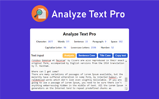 Analyze Text Pro from Chrome web store to be run with OffiDocs Chromium online Analyze Text Pro from Chrome web store to be run with OffiDocs Chromium online