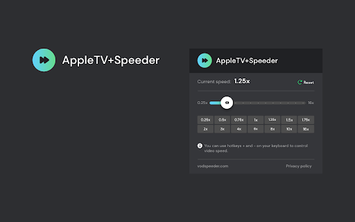 Apple TV Speeder: adjust playback speed from Chrome web store to be run with OffiDocs Chromium online Apple TV Speeder: adjust playback speed from Chrome web store to be run with OffiDocs Chromium online