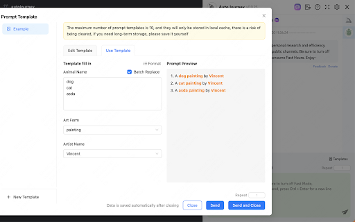 Autojourney Auto send Midjourney prompts and download images/videos from Chrome web store to be run with OffiDocs Chromium online Autojourney Auto send Midjourney prompts and download images/videos from Chrome web store to be run with OffiDocs Chromium online