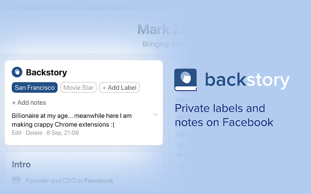Backstory: Remember Your Facebook Friends! from Chrome web store to be run with OffiDocs Chromium online Backstory: Remember Your Facebook Friends! from Chrome web store to be run with OffiDocs Chromium online