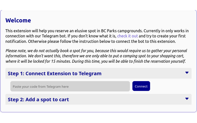 BC Parks Automation from Chrome web store to be run with OffiDocs Chromium online BC Parks Automation from Chrome web store to be run with OffiDocs Chromium online