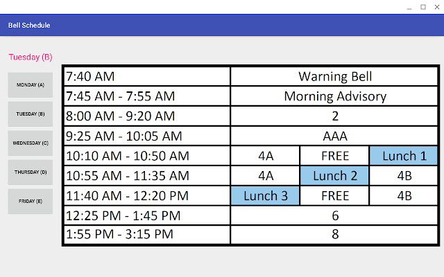 Bell Schedule from Chrome web store to be run with OffiDocs Chromium online Bell Schedule from Chrome web store to be run with OffiDocs Chromium online