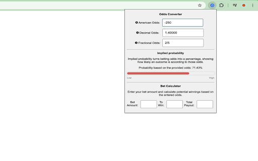 Betting Odds Converter from Chrome web store to be run with OffiDocs Chromium online Betting Odds Converter from Chrome web store to be run with OffiDocs Chromium online