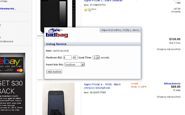 bidbag Remote eBay sniper from Chrome web store to be run with OffiDocs Chromium online bidbag Remote eBay sniper from Chrome web store to be run with OffiDocs Chromium online