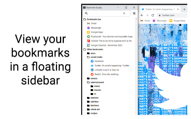 Bookmark Buddy (with sidebar) from Chrome web store to be run with OffiDocs Chromium online Bookmark Buddy (with sidebar) from Chrome web store to be run with OffiDocs Chromium online