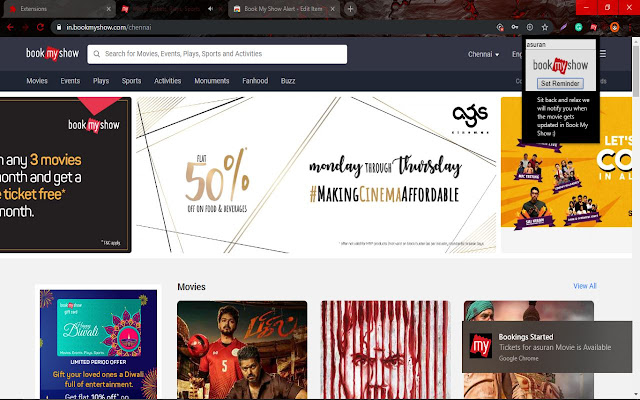 Book My Show Alert from Chrome web store to be run with OffiDocs Chromium online Book My Show Alert from Chrome web store to be run with OffiDocs Chromium online