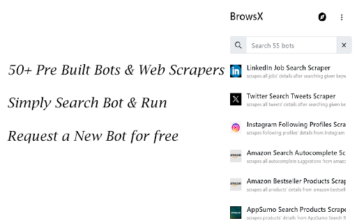 BrowsX Browser Apps to Automate Scrape the Web from Chrome web store to be run with OffiDocs Chromium online BrowsX Browser Apps to Automate Scrape the Web from Chrome web store to be run with OffiDocs Chromium online