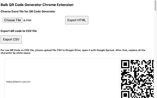 Bulk QR Code Generator from Chrome web store to be run with OffiDocs Chromium online Bulk QR Code Generator from Chrome web store to be run with OffiDocs Chromium online