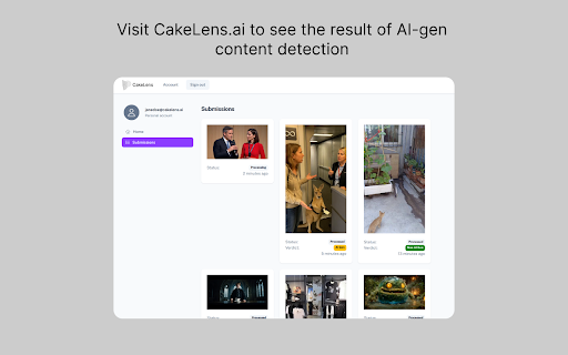 CakeLens Detect AI gen content like a piece of cake from Chrome web store to be run with OffiDocs Chromium online CakeLens Detect AI gen content like a piece of cake from Chrome web store to be run with OffiDocs Chromium online