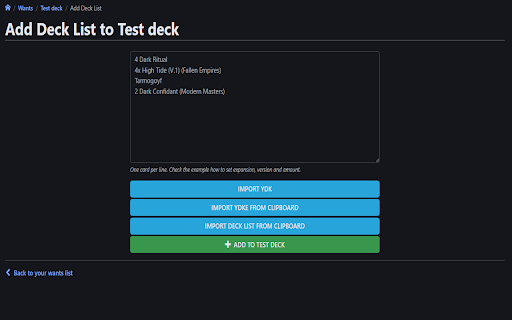 Cardmarket Wantlist Import Utils from Chrome web store to be run with OffiDocs Chromium online Cardmarket Wantlist Import Utils from Chrome web store to be run with OffiDocs Chromium online