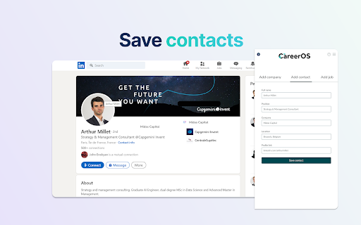 CareerOS Save Jobs Contacts with Ease from Chrome web store to be run with OffiDocs Chromium online CareerOS Save Jobs Contacts with Ease from Chrome web store to be run with OffiDocs Chromium online