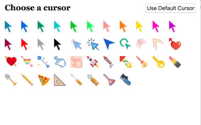Change Cursors for Chrome from Chrome web store to be run with OffiDocs Chromium online Change Cursors for Chrome from Chrome web store to be run with OffiDocs Chromium online