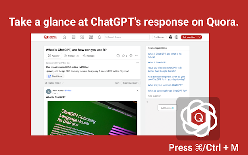 ChatGPT Assistant For Quora™ from Chrome web store to be run with OffiDocs Chromium online ChatGPT Assistant For Quora™ from Chrome web store to be run with OffiDocs Chromium online