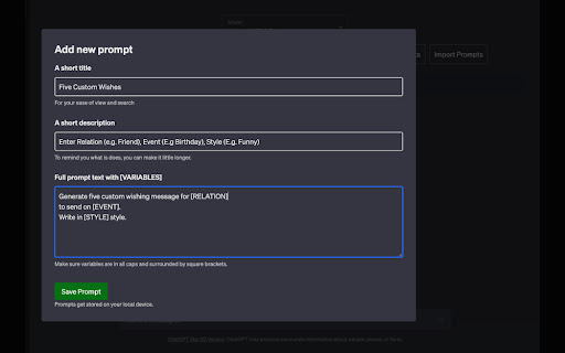 ChatGPT Prompt Manager from Chrome web store to be run with OffiDocs Chromium online ChatGPT Prompt Manager from Chrome web store to be run with OffiDocs Chromium online