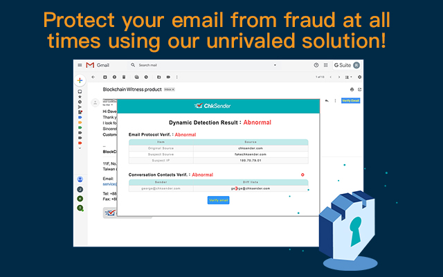 ChkSender: Blockchain Email Fraud Protection from Chrome web store to be run with OffiDocs Chromium online ChkSender: Blockchain Email Fraud Protection from Chrome web store to be run with OffiDocs Chromium online