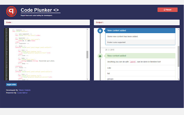 Code Plunker (Live HTML CSS Editor) from Chrome web store to be run with OffiDocs Chromium online Code Plunker (Live HTML CSS Editor) from Chrome web store to be run with OffiDocs Chromium online