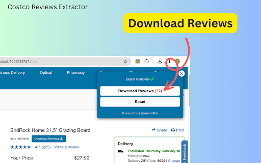 Costco Reviews Extractor from Chrome web store to be run with OffiDocs Chromium online Costco Reviews Extractor from Chrome web store to be run with OffiDocs Chromium online