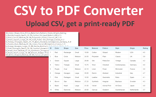 CSV to PDF from Chrome web store to be run with OffiDocs Chromium online CSV to PDF from Chrome web store to be run with OffiDocs Chromium online