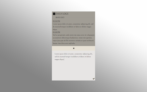 Daily Log from Chrome web store to be run with OffiDocs Chromium online Daily Log from Chrome web store to be run with OffiDocs Chromium online