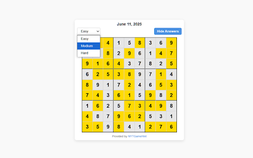 Daily Sudoku Answers from Chrome web store to be run with OffiDocs Chromium online Daily Sudoku Answers from Chrome web store to be run with OffiDocs Chromium online