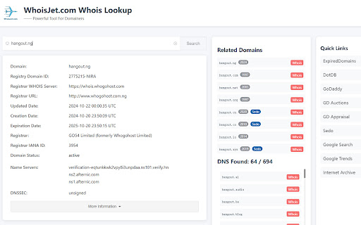 Domain Whois Lookup WhoisJet.com from Chrome web store to be run with OffiDocs Chromium online Domain Whois Lookup WhoisJet.com from Chrome web store to be run with OffiDocs Chromium online