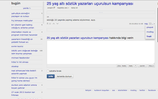 Ekşi Sözlük Troll Butonu from Chrome web store to be run with OffiDocs Chromium online Ekşi Sözlük Troll Butonu from Chrome web store to be run with OffiDocs Chromium online