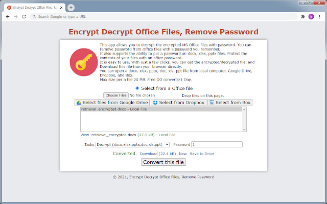 Encrypt Decrypt DOCX, XLSX, PPTX Files from Chrome web store to be run with OffiDocs Chromium online Encrypt Decrypt DOCX, XLSX, PPTX Files from Chrome web store to be run with OffiDocs Chromium online