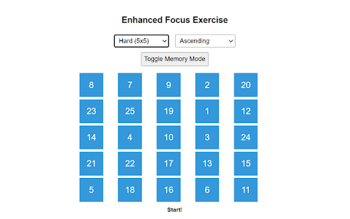 Enhanced Focus Exercise from Chrome web store to be run with OffiDocs Chromium online Enhanced Focus Exercise from Chrome web store to be run with OffiDocs Chromium online