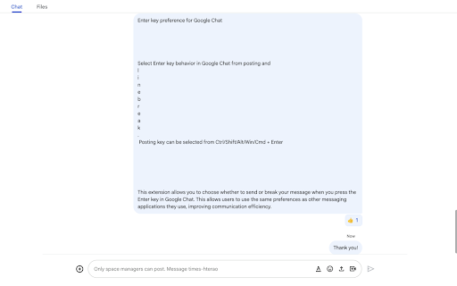 Enter key preference for Google Chat from Chrome web store to be run with OffiDocs Chromium online Enter key preference for Google Chat from Chrome web store to be run with OffiDocs Chromium online