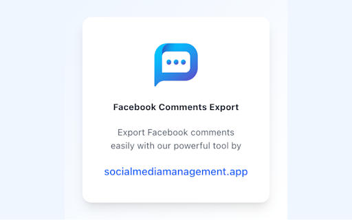 Facebook Comments Export from Chrome web store to be run with OffiDocs Chromium online Facebook Comments Export from Chrome web store to be run with OffiDocs Chromium online