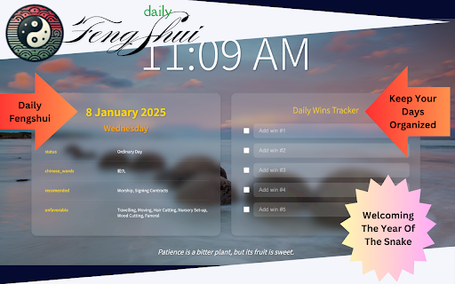 Feng Shui New Tab 2025 from Chrome web store to be run with OffiDocs Chromium online Feng Shui New Tab 2025 from Chrome web store to be run with OffiDocs Chromium online