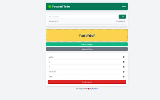 Focused Todo from Chrome web store to be run with OffiDocs Chromium online Focused Todo from Chrome web store to be run with OffiDocs Chromium online
