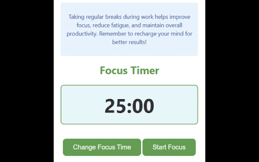 Focus Timer with Mini Game from Chrome web store to be run with OffiDocs Chromium online Focus Timer with Mini Game from Chrome web store to be run with OffiDocs Chromium online