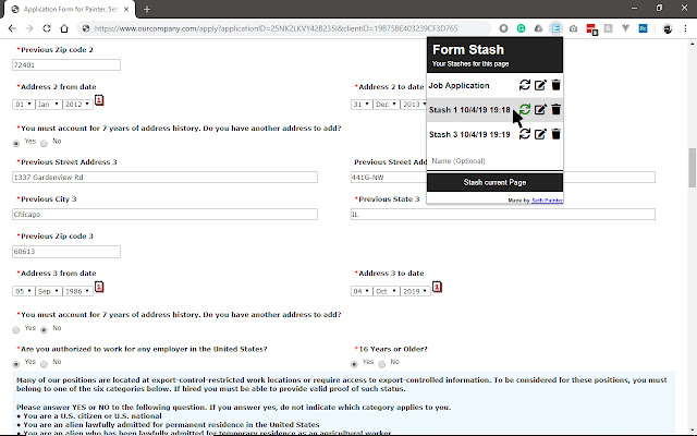 Form Stash from Chrome web store to be run with OffiDocs Chromium online Form Stash from Chrome web store to be run with OffiDocs Chromium online