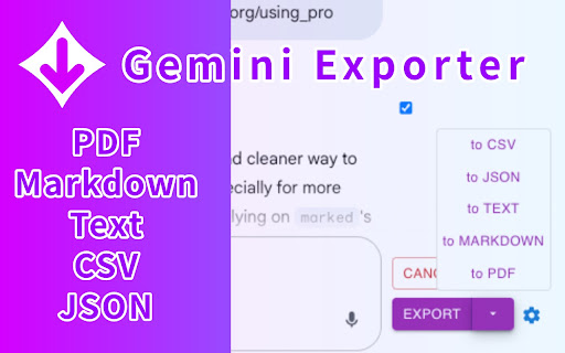 Gemini Exporter: Save Gemini as PDF, MD and more from Chrome web store to be run with OffiDocs Chromium online Gemini Exporter: Save Gemini as PDF, MD and more from Chrome web store to be run with OffiDocs Chromium online