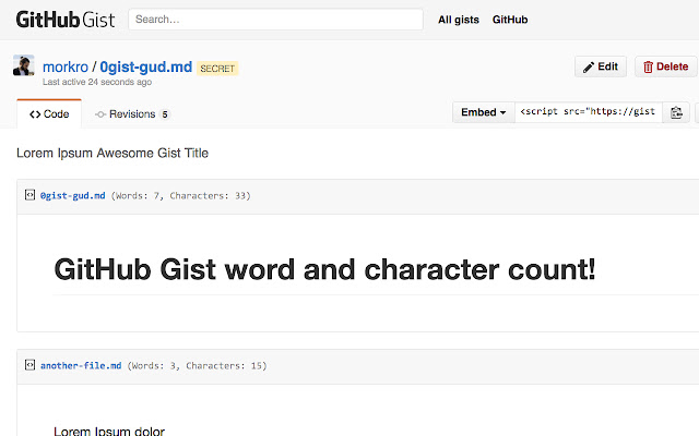 GitHub Gist Word Count from Chrome web store to be run with OffiDocs Chromium online GitHub Gist Word Count from Chrome web store to be run with OffiDocs Chromium online