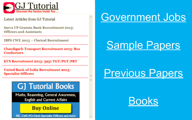 GJ Tutorial Government Jobs in India from Chrome web store to be run with OffiDocs Chromium online GJ Tutorial Government Jobs in India from Chrome web store to be run with OffiDocs Chromium online