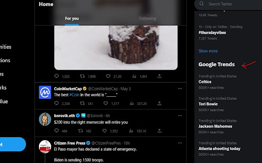 Google Trends for Twitter from Chrome web store to be run with OffiDocs Chromium online Google Trends for Twitter from Chrome web store to be run with OffiDocs Chromium online