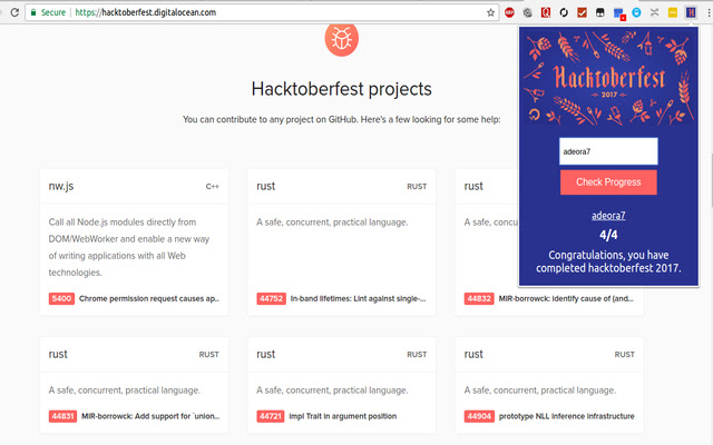 Hacktoberfest Progress Checker from Chrome web store to be run with OffiDocs Chromium online Hacktoberfest Progress Checker from Chrome web store to be run with OffiDocs Chromium online