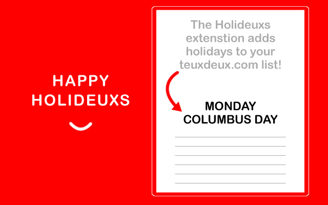 Holideuxs from Chrome web store to be run with OffiDocs Chromium online Holideuxs from Chrome web store to be run with OffiDocs Chromium online