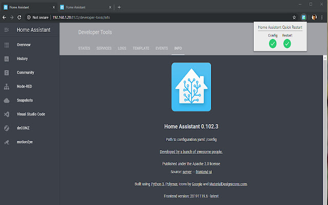 Home Assistant Quick Restart from Chrome web store to be run with OffiDocs Chromium online Home Assistant Quick Restart from Chrome web store to be run with OffiDocs Chromium online