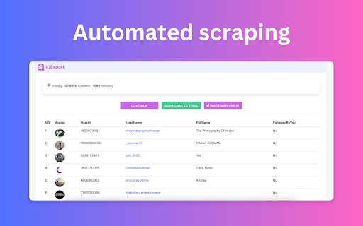 IGExport Follower Following Export for Ins from Chrome web store to be run with OffiDocs Chromium online IGExport Follower Following Export for Ins from Chrome web store to be run with OffiDocs Chromium online