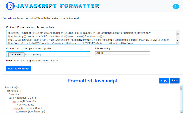 Javascript Formatter from Chrome web store to be run with OffiDocs Chromium online Javascript Formatter from Chrome web store to be run with OffiDocs Chromium online