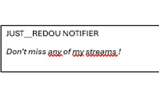 Just__redou notifié from Chrome web store to be run with OffiDocs Chromium online Just__redou notifié from Chrome web store to be run with OffiDocs Chromium online