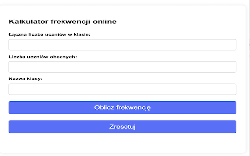 Kalkulator frekwencji online from Chrome web store to be run with OffiDocs Chromium online Kalkulator frekwencji online from Chrome web store to be run with OffiDocs Chromium online