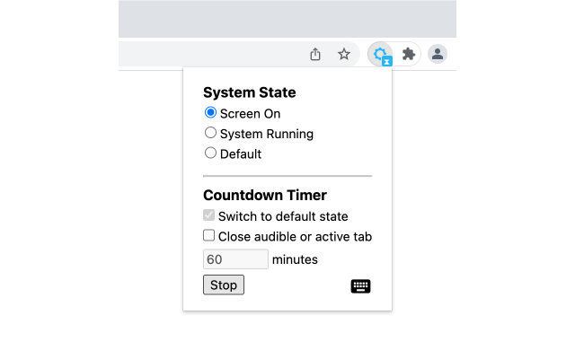 Keep Computer Awake (for a While) from Chrome web store to be run with OffiDocs Chromium online Keep Computer Awake (for a While) from Chrome web store to be run with OffiDocs Chromium online