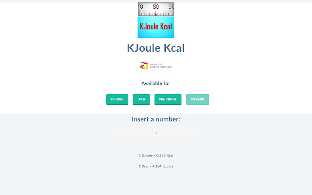 KJoule Kcal from Chrome web store to be run with OffiDocs Chromium online KJoule Kcal from Chrome web store to be run with OffiDocs Chromium online